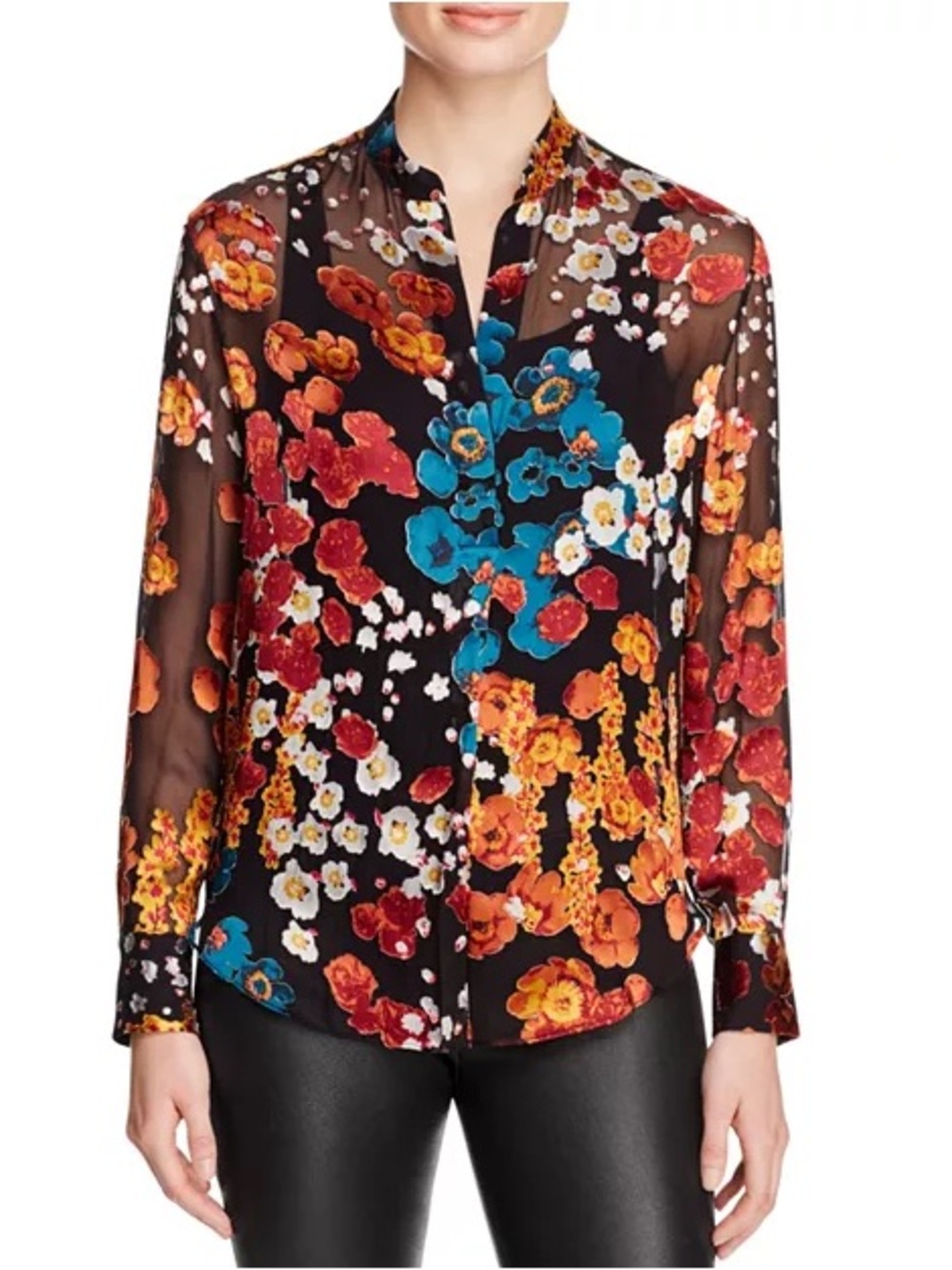 $350 alice and Olivia belle silk floral tunic button down shirt S
